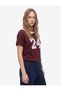 Women Burgundy Graphic Print Crew Neck Short Sleeves T-Shirt - 2