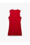 Women Red Plain Round Neck Sleeveless Dress - 4