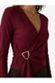 Women Burgundy Plain V-Neck Long Sleeves Top - 4