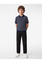Boys Navy Striped Collared Short Sleeves Polo T-Shirt