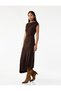 Women Brown Plain Asymmetric Neck Sleeveless Dress - 2