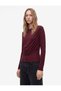 Women Burgundy Plain Round Neck Long Sleeves Top - 2