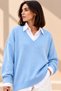 Women's Baby Blue Sweater, V-Neck Sweater, Oversized Knit Sweater