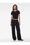 Women Black Plain Round Neck Short Sleeves T-Shirt