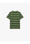 Boys Green Striped Crew Neck Short Sleeves T-Shirt - 4