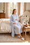 New Season Blue Winter Square Patterned Shawl Collar Full Length Easy Breastfeeding Design Long Sleeve Maternity Nightgown Set