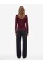 Women Burgundy Plain Round Neck Long Sleeves Top - 3