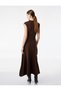 Women Brown Plain High Neck Sleeveless Dress - 3