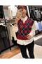 Women's Baklava Pattern V-Neck Tricot Sweater Looking Shirt Combination - 3