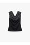 Women Black Polka Dot Cowl Neck Sleeveless Top - 2