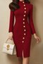 Women's Long Sleeve Turtleneck Buttoned Midi Imported Crepe Dress