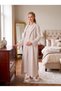 New Season Beige Winter Square Patterned Shawl Collar Full Length Easy Breastfeeding Design Long Sleeve Maternity Nightgown Set - 4