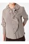 Women Brown Checked Ruffled Collar Long Sleeves Top - 5