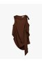 Women Brown Plain Asymmetric Neck Sleeveless Top - 5