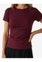 Women Burgundy Plain Boat Neck Short Sleeves T-Shirt - 4