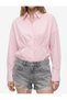 Women Pink Striped Collared Long Sleeves Shirt - 4