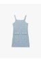 Girls Blue Textured Square Neck Sleeveless Dress - 4