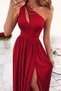 Women's Off-The-Shoulder Asymmetrical Collar Detailed Slit Maxi Length Janjan Crepe Dress - 2