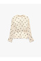 Women Beige Polka Dot Tie-Up Neck Long Sleeves Top - 4
