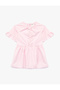 Baby Girls Pink Plain Round Neck Short Sleeves Dress - 4