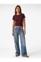 Women Burgundy Plain Round Neck Short Sleeves T-Shirt