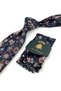 Navy Blue Floral Pattern Classic Tie with Handkerchief Kk14062 - 2