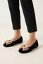 Women's Black Fur Bow Flat Sole Ballerina Casual Home/Outdoor Shoes