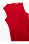 Women Red Plain Round Neck Sleeveless Dress - 5