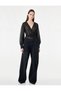 Women Black Textured V-Neck Long Sleeves Top