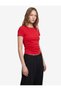 Women Red Plain Round Neck Short Sleeves T-Shirt - 2