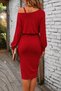 Women's long sleeve one shoulder open buckle detailed midi janjan crepe dress - 3