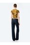 Women Green Floral Mandarin Collar Short Sleeves Top - 4