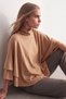 Women's Camel Turtleneck Soft Textured Poncho Look Stylish Blouse Alc-X14645 - 3