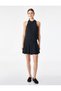 Women Navy Striped Mandarin Collar Sleeveless Vest