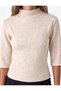 Women Beige Textured High Neck Short Sleeves Top - 4
