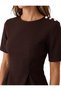 Women Brown Plain Round Neck Short Sleeves Top - 4