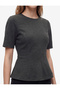 Women Grey Plain Round Neck Short Sleeves Top - 4