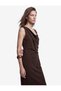 Women Brown Plain Cowl Neck Sleeveless Dress - 2