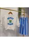 Boy's Printed Sweatshirt and Blue and White Striped Trousers Set 3 Yarns Without Thread 2-8 Years Old - 2