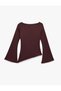 Women Burgundy Plain Crew Neck Long Sleeves Top - 5