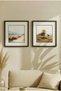 2 Pieces Black Wooden Framed Square Wooden Painting with Double Tree and Rural Scenery in Yellow and Coffee Tones - Home, Business and Office Decoration Painting - 2