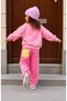 Girls' Cotton 3-Thread Pink Color Sweatshirt Pants Set - 2