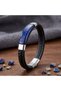 💎   Premium Shiny and Stylish Lapis Royal Natural Stone Leather Steel Men's Bracelet 31832B1D16 - 21 cm - 2