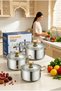 3 Pieces Multi Size Stainless Steel Cooking Pot Kitchenware Set With Glass Lid - 3