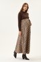 Maternity Winter Cotton Melange Plaid Skirted Dress, Elastic and Belt Detail (Coffee-Beige) - 6