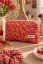 Red Crispy Floral Makeup and Accessory Bag - Travel Organizer