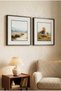 2 Pieces Black Wooden Framed Square Wooden Painting with Double Tree and Rural Scenery in Yellow and Coffee Tones - Home, Business and Office Decoration Painting - 3