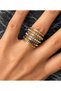 Leopard Pattern Stone Inlaid Ribbed Steel-Brass Ribbed Ring