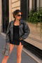 Women's Relaxed Zippered Black Leather Jacket - 6