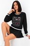 Women's Patterned Comfortable Black Sweatshirt - 2